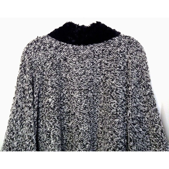 Penny Lane Faux Fur Sweater Cardigan Wn S/M Black White Langenlook Artisan Boho - Picture 8 of 12